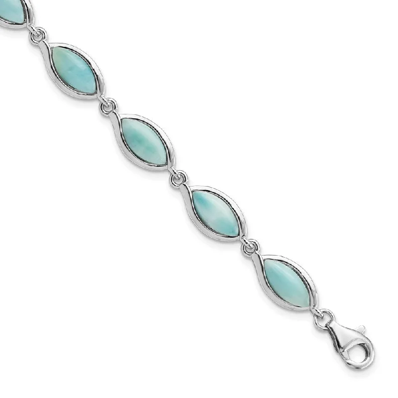 Stained wood bracelets-925 Sterling Silver Rhodium-plated Marquise Shape Larimar Bracelet, 8" (W-7.62mm)