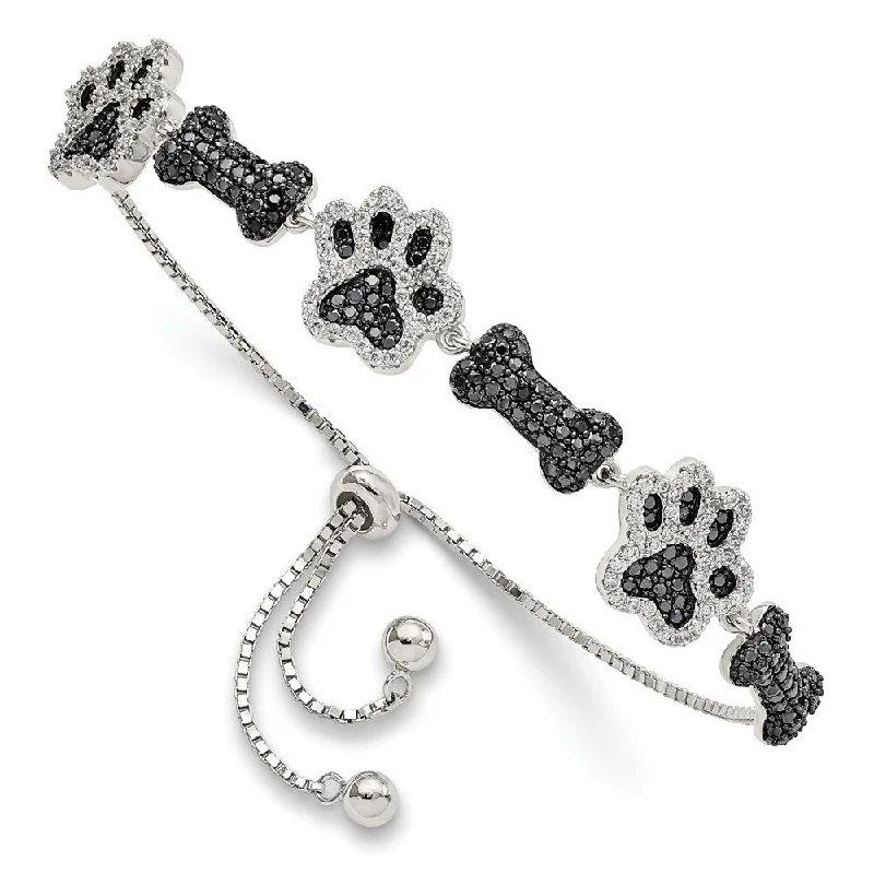 Lavish cuff bangles-925 Sterling Silver Cubic Zirconia Paw Print & Dog Bone Adjustable Bracelet