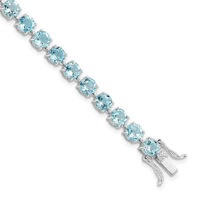 Beaded cluster bracelets-925 Sterling Silver Rhodium-plated 5mm Blue Topaz Bracelet, 7"