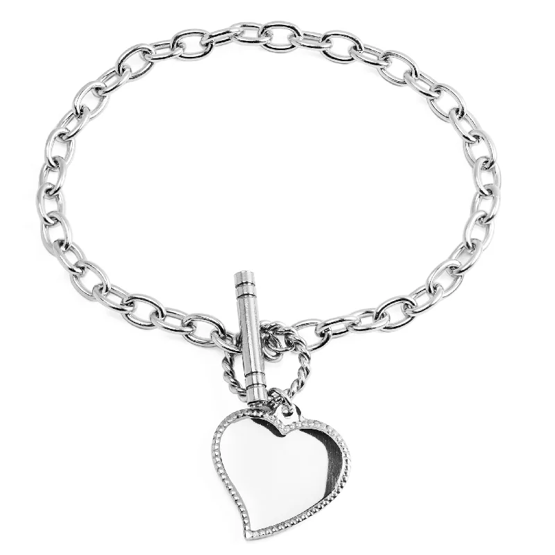 Oval design bangles-Women's Heart Charm Steel Bracelet