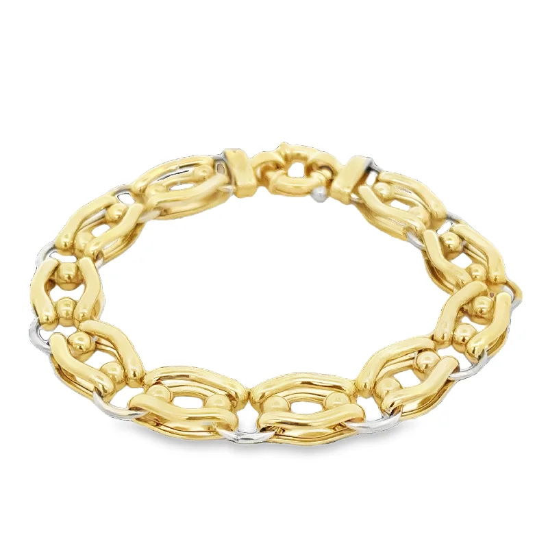 White quartz bangles-Open Fancy Link Bracelet in 18k Two Tone Gold