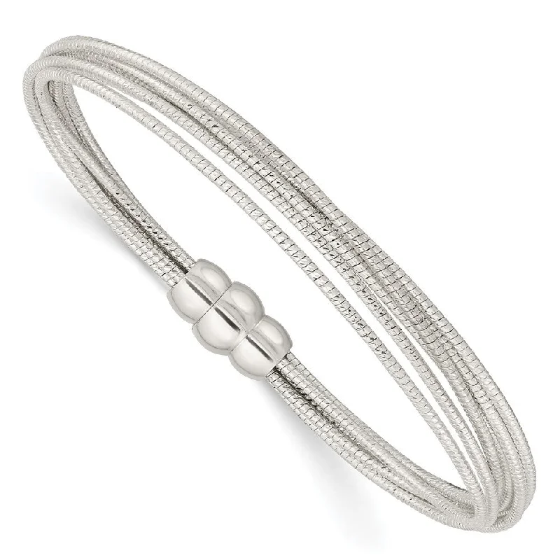 Open frame bangles-925 Sterling Silver Diamond-cut Multiple Strand Bracelet, 7.25" (W-7.7mm)