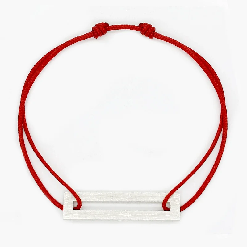 Bead line bangles-Rope Bracelet With Sterling Silver Bar (Red)