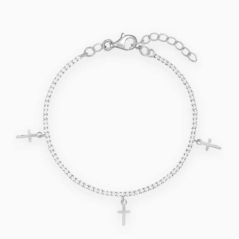 Slim stack bracelets-Silver Cross My Heart Bracelet