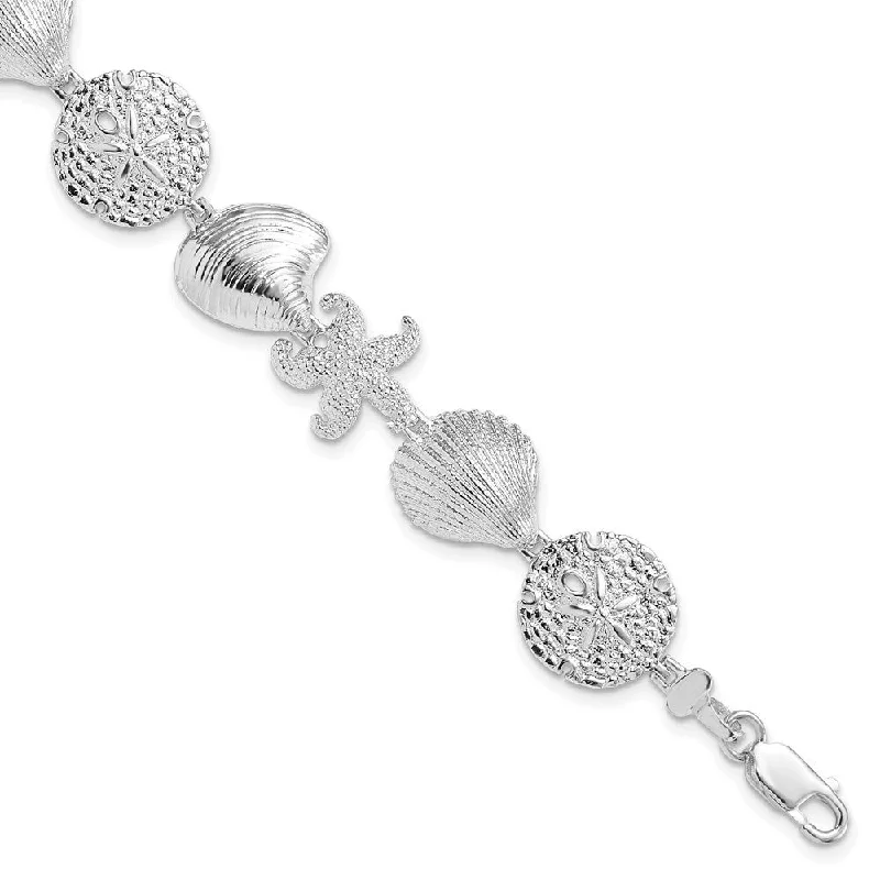 Sturdy chain bracelets-925 Sterling Silver Turtle,Shell,Starfish,Clam Bracelet, 7.25" (W-13.9mm)