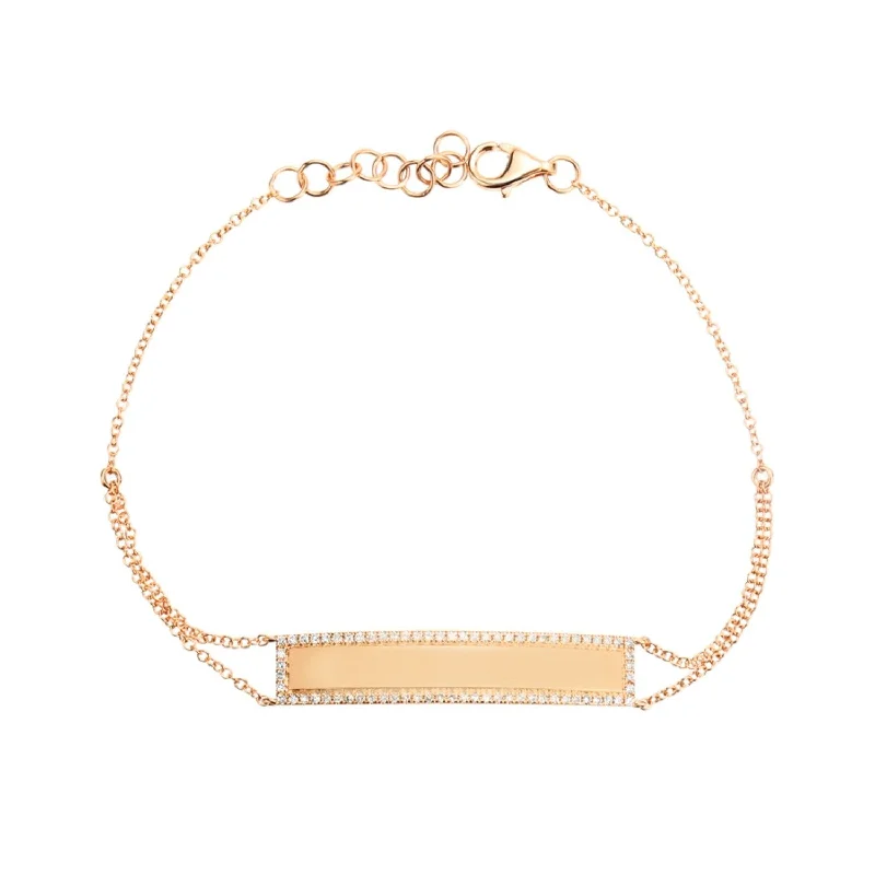 Braided tribal bangles-Joelle Collection Engraveable Diamond Nameplate Bar Bracelet 14K Gold