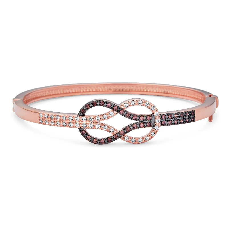 Loop knot bangles-Romantic Tri Tone CZ Love Knot Infinity Bangle Bracelet Rose Gold Plated Brass