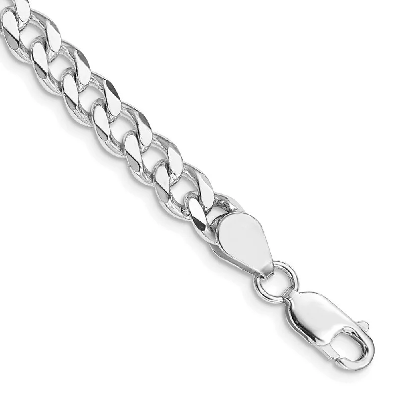 Tulip motif bangles-925 Sterling Silver Rhodium-plated 7mm Curb Chain Bracelet, 9"