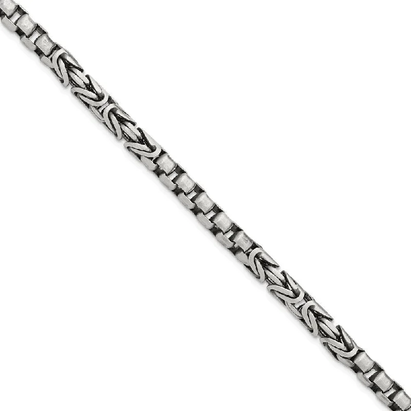 Broad gold bracelets-925 Sterling Silver Mens Antiqued Brush Byzantine/Box Link Bracelet, 8.5" (W-5.05mm)