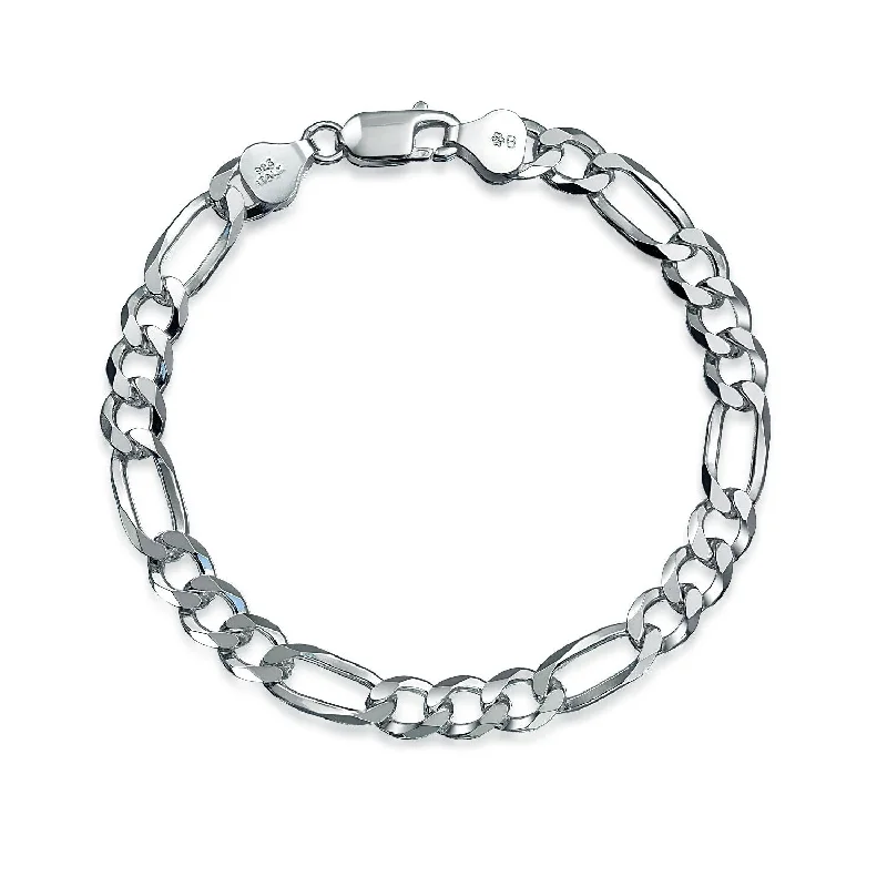 Crystal link bracelets-Heavy Solid Sterling Silver 7MM Thick Figaro Chain Link Bracelet