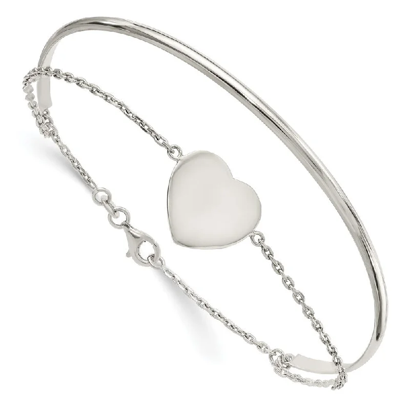 Oval link bracelets-925 Sterling Silver Heart Ring and Bangle Bracelet (7.97grm)