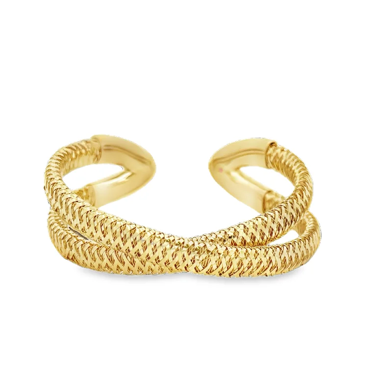 Shiny bead bracelets-Roberto Coin Flexible Criss-cross Bangle Bracelet in 18k Yellow Gold