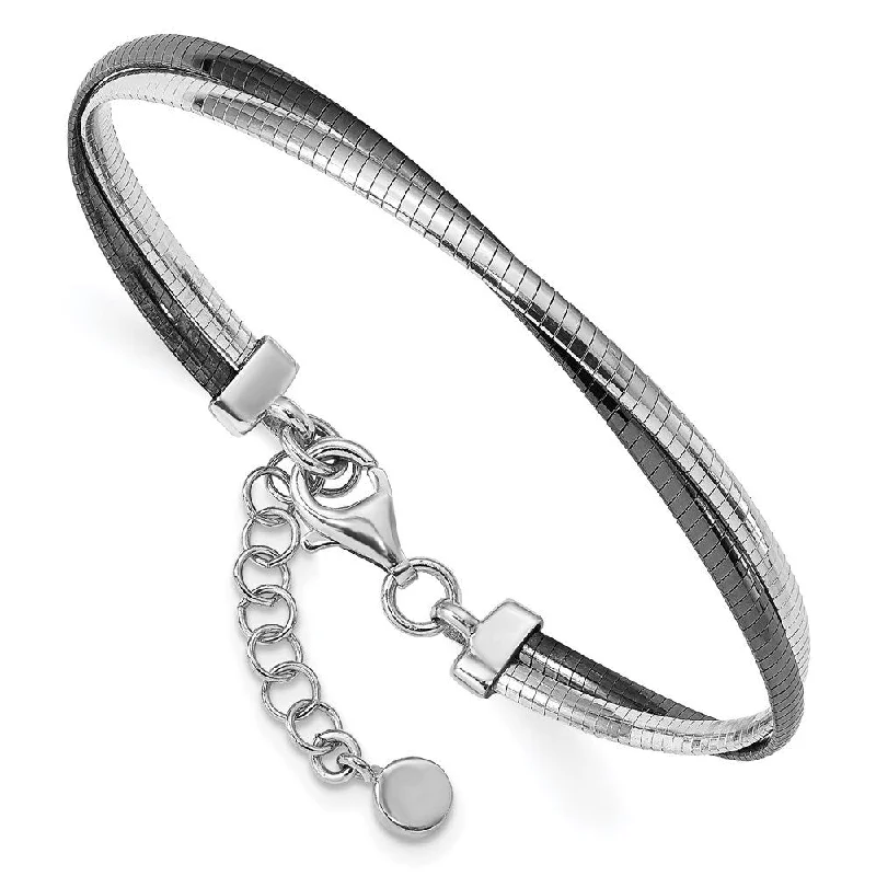 Raven motif bangles-925 Sterling Silver Rhodium and Ruth-plated Bracelet, 7" w/1in Extender