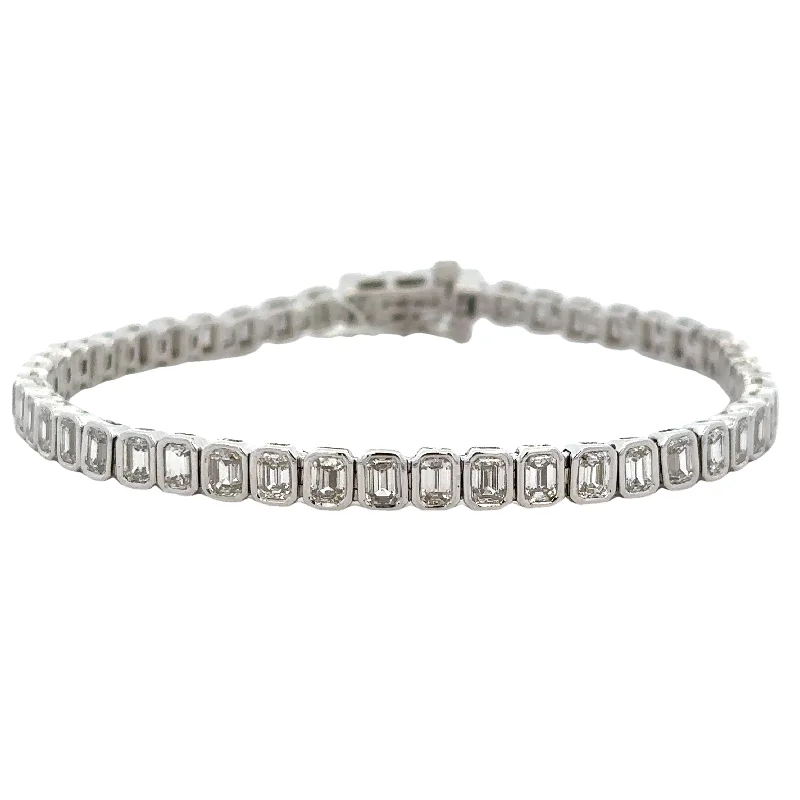 Etched word bracelets-Emerald Cut Diamond Tennis Bracelet in White Gold