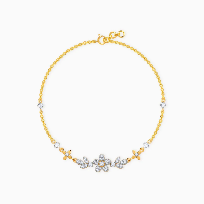 Intricate accent bangles-Gold Gardenia Diamond Bracelet