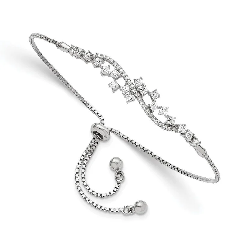 Crystal link bracelets-925 Sterling Silver Rhodium-plated Cubic Zirconia 45.45mm Adjustable Bracelet