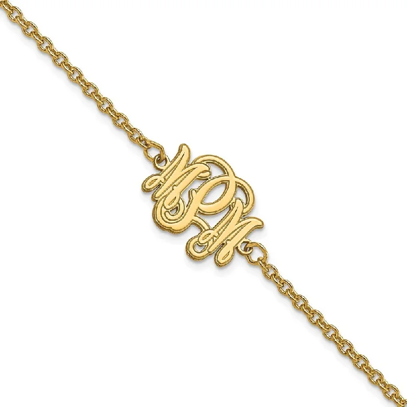 Hook clasp bracelets-925 Sterling Silver/Gold-plated Etched Outline Monogram Bracelet