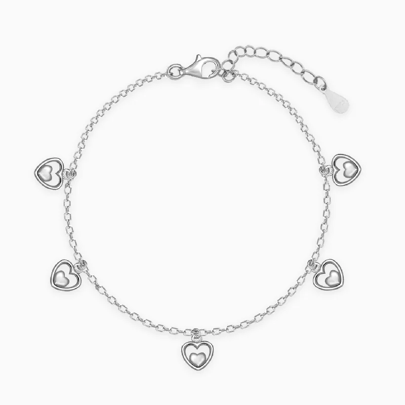 Artisan-made bangles-Silver Small Heart Charm Bracelet