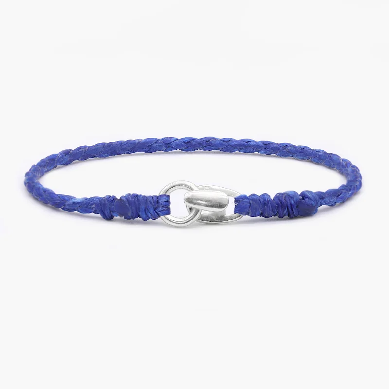 Obsidian bead bracelets-Braided "Antibes" Bracelets With Silver Clasp (Navy Blue)