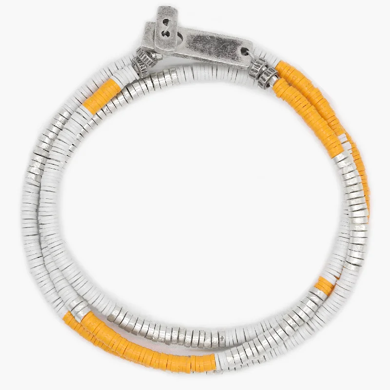 Sharp modern bracelets-3 Laps Bracelet With Vinyl And Sterling Silver Beads (White/Orange)