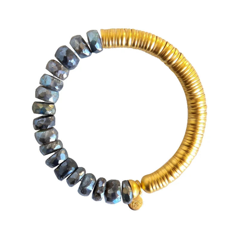 Artisan-made bangles-Evra Bracelet with Stones in Gold and Labradorite