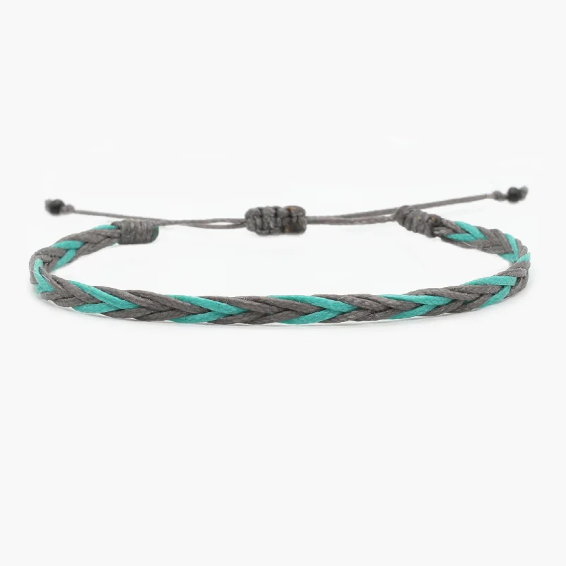 Akoya pearl bracelets-Adjustable Mini Braided Bracelet (Grey/Turquoise)