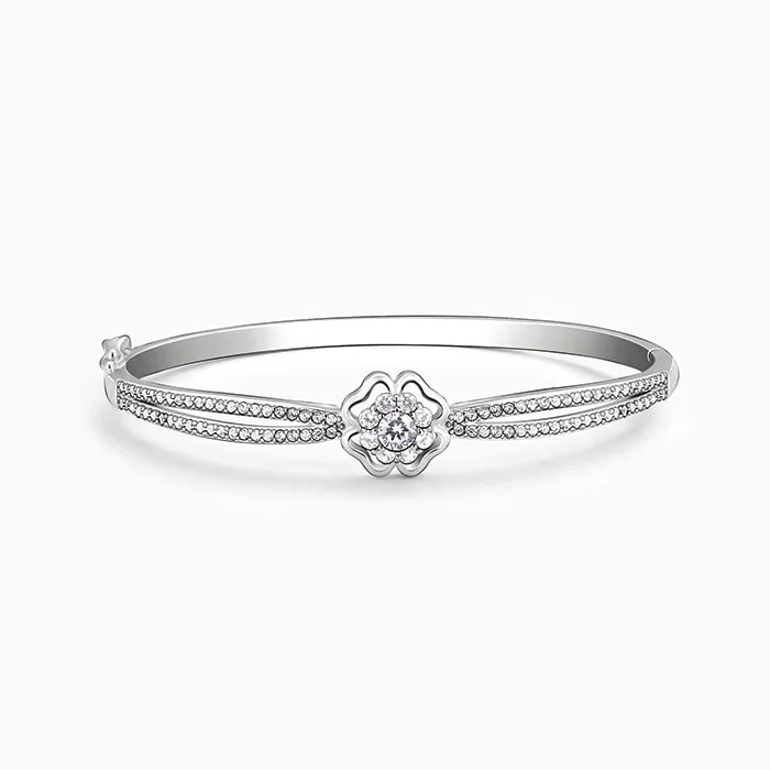 Satin weave bracelets-Silver Zircon Flower Bracelet