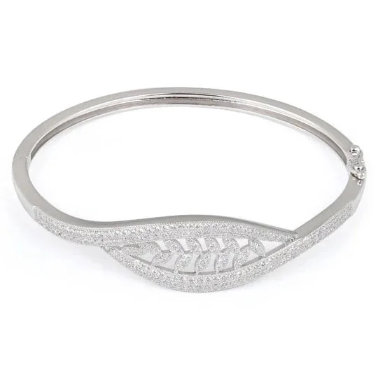 Solar theme bangles-Sterling Silver Leaves Pave CZ Bangle Bracelet