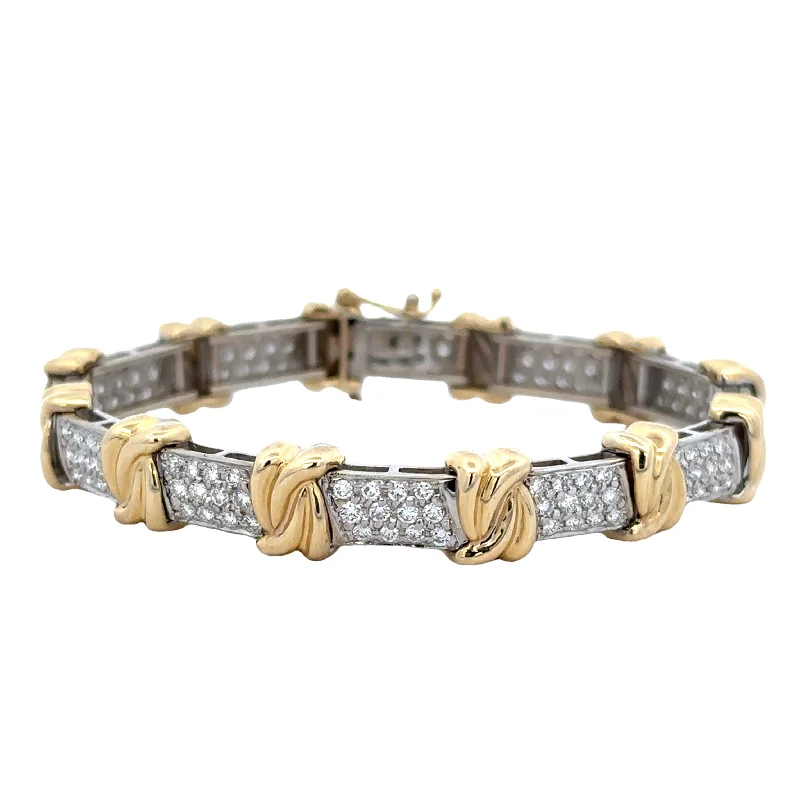 Crystal-wrapped bangles-Vintage 3.10 CTW Two Tone Diamond Pave Bracelet