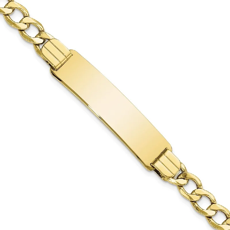 Satin weave bracelets-10k Yellow Gold Semi-solid Curb Link ID Bracelet, 7" (W-10.44mm)