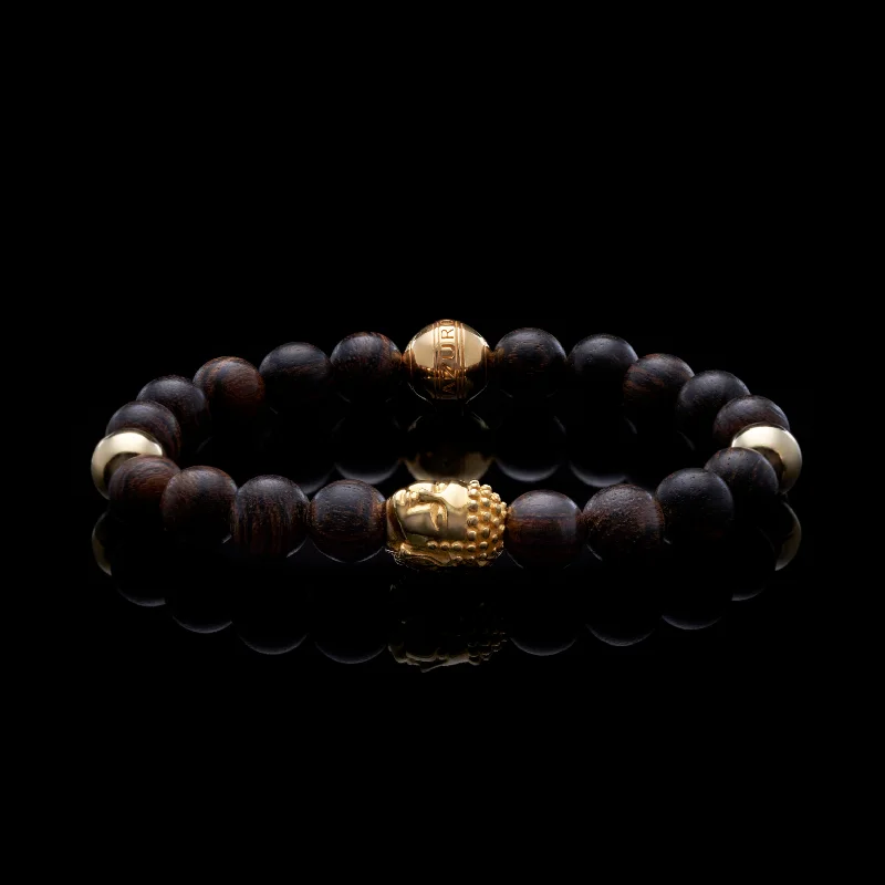 White quartz bangles-Gold Buddha Bracelet with Wood Crystal