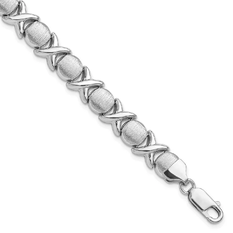 Sweeping art bracelets-925 Sterling Silver Rhodium and Brushed X and O Bracelet, 7.25"