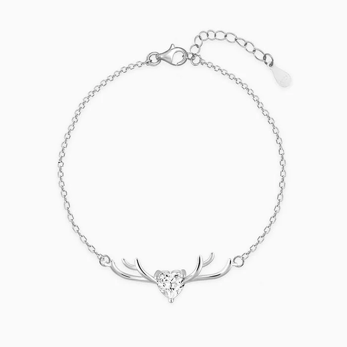 Hope charm bangles-Silver Deer Heart Bracelet