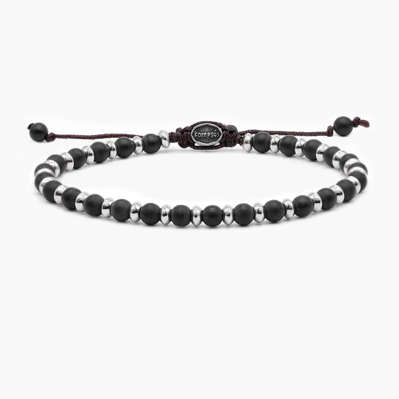 Glossy enamel bracelets-Beaded Bracelet With Matte Onyx and Silver Beads