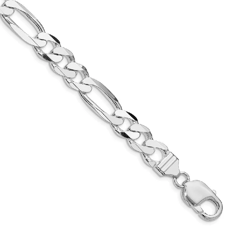 New moon bangles-925 Sterling Silver Rhodium-plated 9mm Figaro Chain Bracelet, 8"