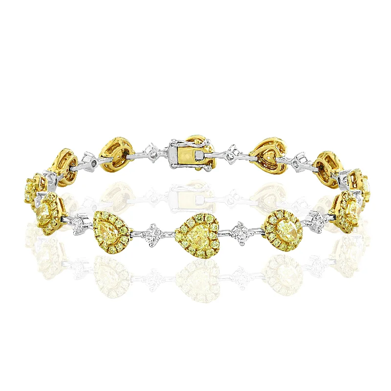 Flex cord bracelets-Two Tone Fancy Yellow and White Heart Diamond Bracelet