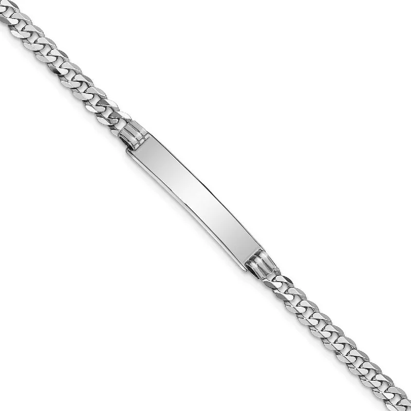 Trapezoid shape bracelets-Curata 5mm 14k White Gold Engravable Flat Curb Link ID Bracelet