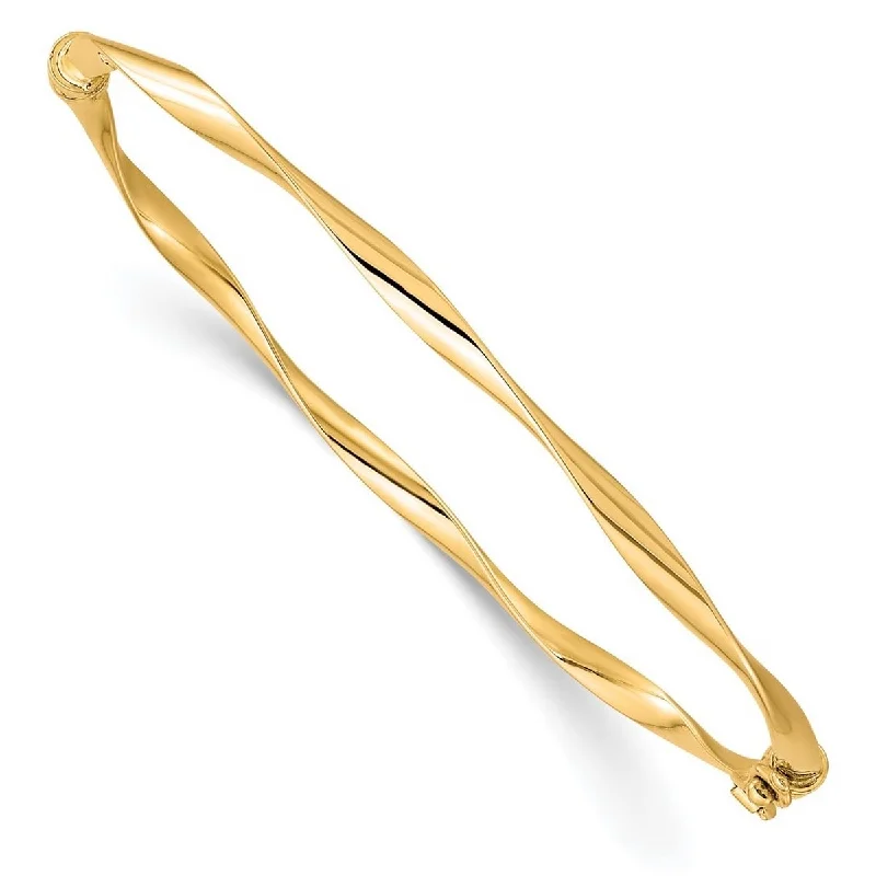 Fired clay bracelets-Curata 10k Yellow Gold 3mm Twisted Polished Hinged Bangle Bracelet