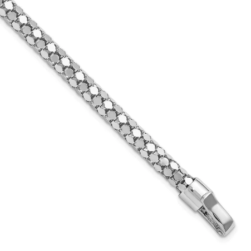 Sturdy geometric bracelets-925 Sterling Silver Rhodium-plated Fancy Mesh Bracelet, 7.5" (W-15.37mm)