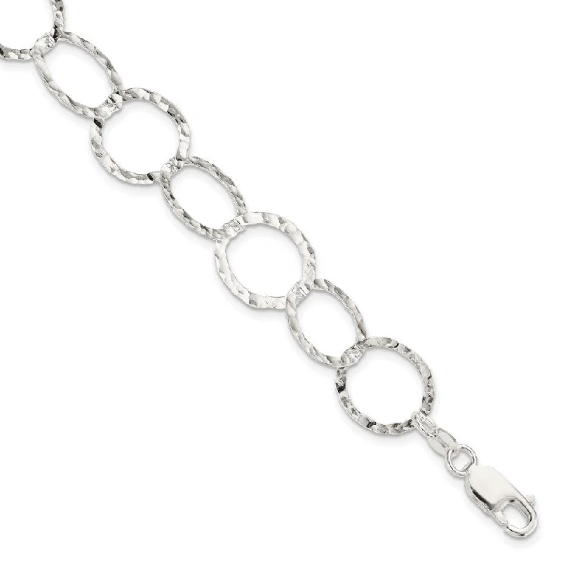 Chained link bracelets-925 Sterling Silver Fancy Hammered Bracelet, 7.5"