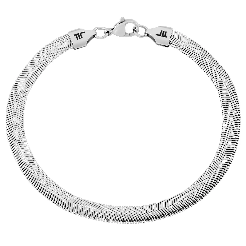 Triple-tone bracelets-London Fog Herringbone Chain 8 Inch Stainless Steel Bracelet