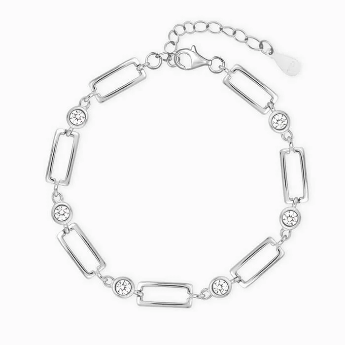 White quartz bangles-Silver Rectangular Link Chain Bracelet