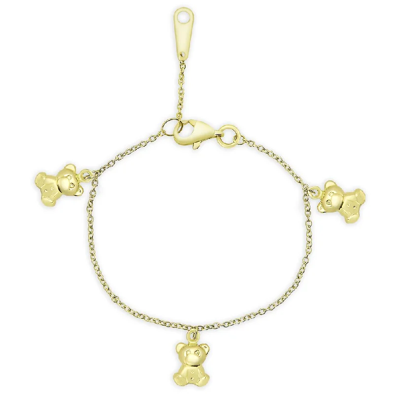 Vine carved bracelets-Molly and Emma 14K Gold Bear Charm Bracelet