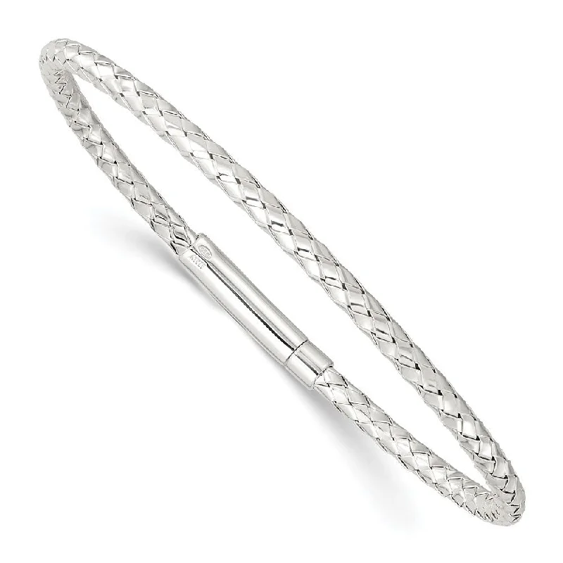 Slim stack bracelets-925 Sterling Silver Flexible Weaved Bangle Bracelet (5.59grm)