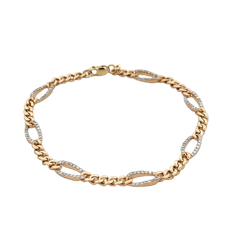 Tiny pearl bangles-Diamond Accented Figaro Link Bracelet in Yellow Gold