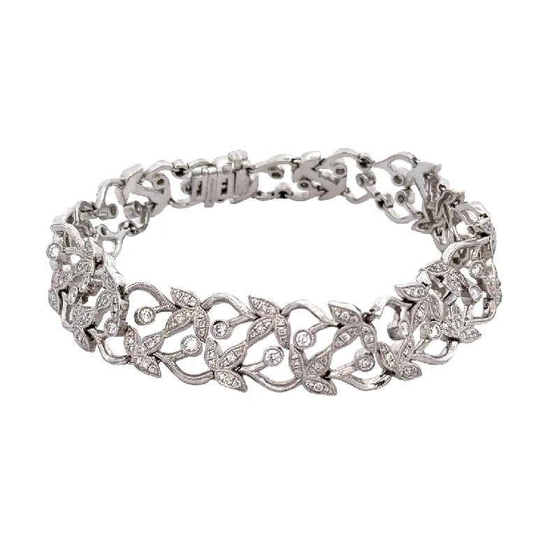 Bead line bangles-Openwork Diamond Foliate Style Bracelet in WHite Gold