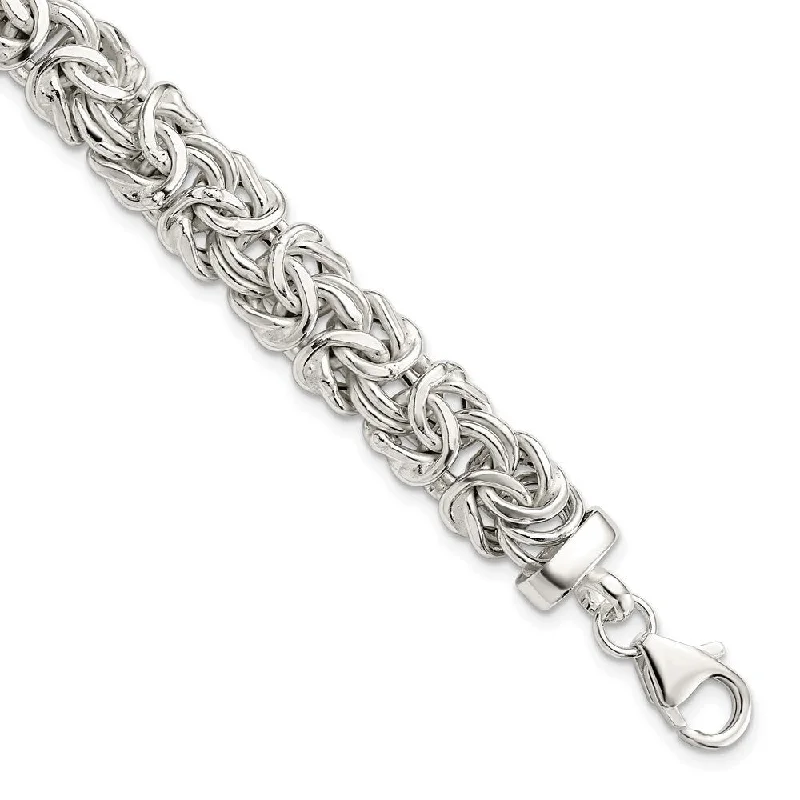 Oval design bangles-925 Sterling Silver 9.3mm Flat Byzantine 7in Chain Bracelet, 7"